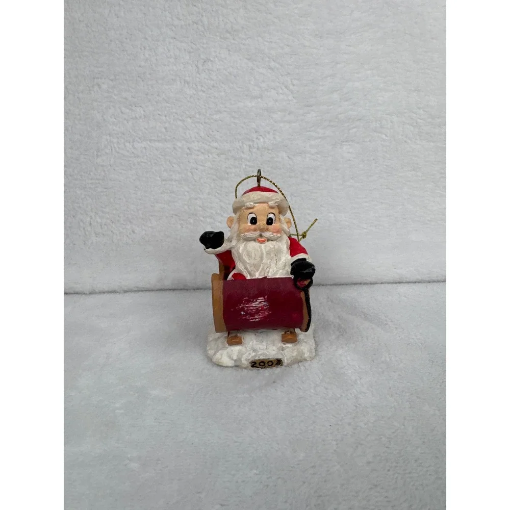 Vintage 2004 Dated Sleigh Santa Ornament Unisex Small Red Fair